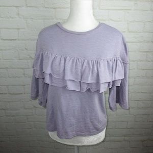 True Craft Liliac Purple Ruffle Crew Neck Shirt